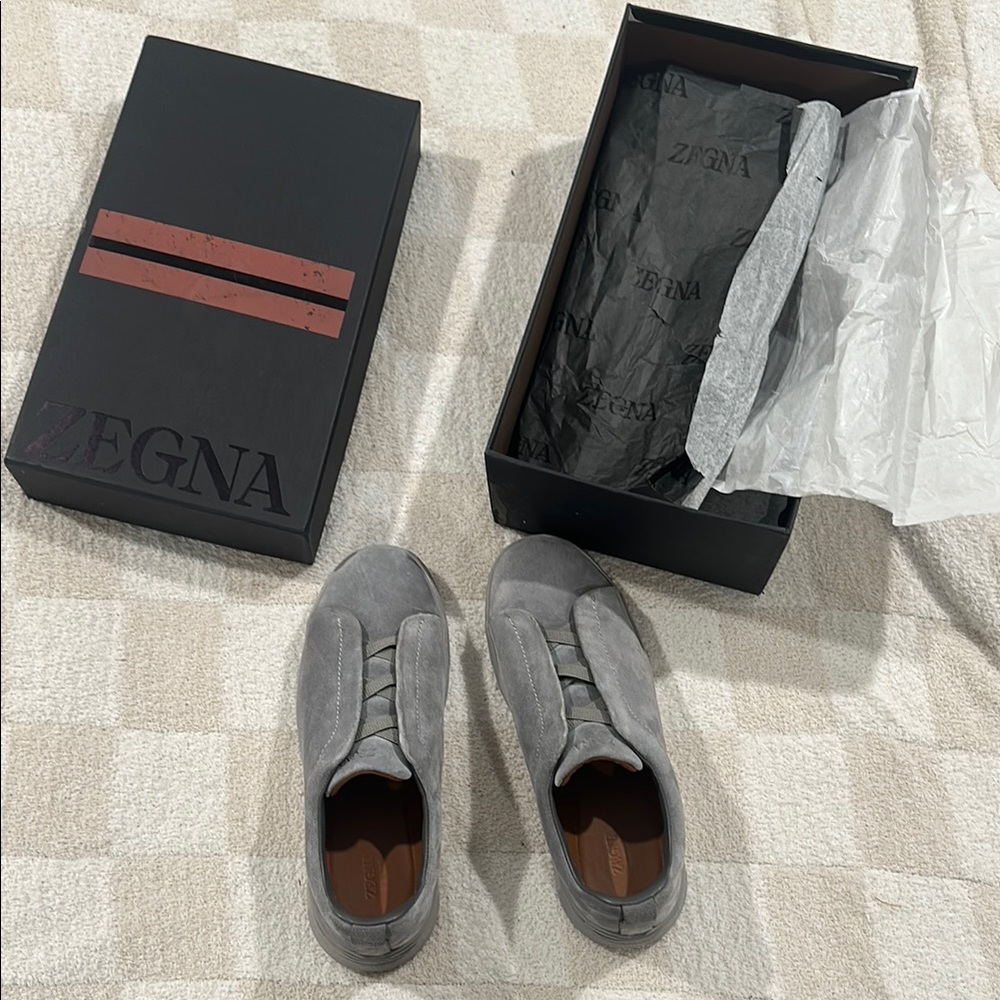 Men’s gray Zegna triple stitch shoes